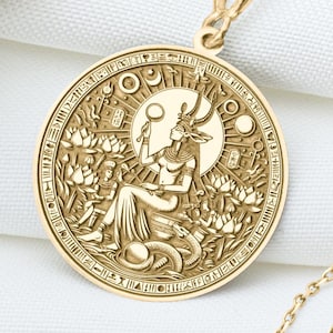 Hathor Necklace – Egyptian Goddess of Love, Joy & Beauty Pendant, Divine Feminine Amulet, Ancient Mythology Jewelry, Sacred Symbol Charm
