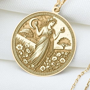 Persephone Necklace | Greek Goddess Pendant | Queen of Underworld Jewelry | Spring Deity Charm | Greek Mythology Medallion, Rebirth Amulet