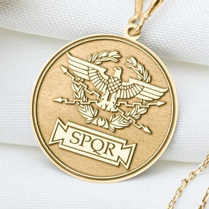 14k Solid Gold S.P.Q.R. Charm Necklace, Roman Empire Silver Pendant, Rose Gold Ancient Rome Necklace, Roman Jewelry, S.P.Q.R. Symbol Gift