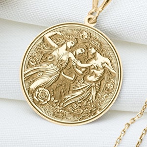 14k Solid Gold Demeter, Persephone, and Hades Charm Necklace, Hades Silver Pendant, Rose Gold Persephone Necklace, Dark Mythology Jewelry