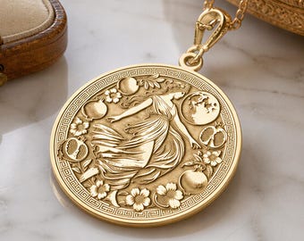 Persephone Necklace, Pomegranate Pendant, Queen of Underworld Medallion, Greek Mythology Jewelry