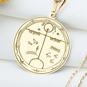 14k massief gouden tengri-bedelketting, hemelgod zilveren hanger, roségouden ketting met oud Turks symbool, sjamanistische spirituele sieraden