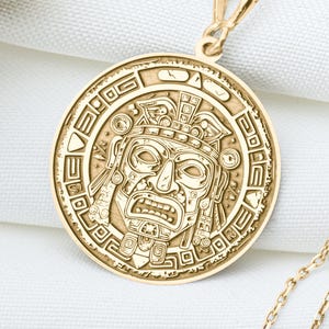 Aztec Face Pendant: Tribal Sun Necklace, Spirit Amulet