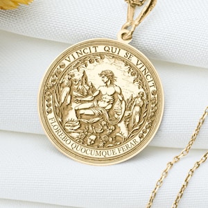 Latin Motto Necklace: 'Vincit Qui Se Vincit' Pendant