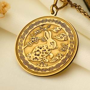 Year of the Rabbit Necklace – Chinese Zodiac Pendant, Lucky Bunny Charm, Lunar Grace Amulet, Zodiac Animal Jewelry, Peace & Fortune