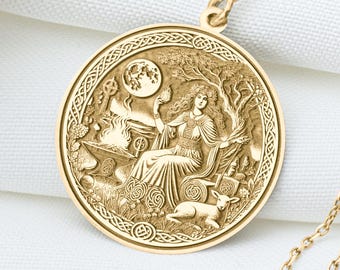 Goddess Brigid Necklace – Celtic Fire & Healing Pendant, Symbol of Creativity, Fertility and Sacred Feminine, Imbolc Festival Jewelry