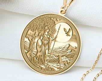 14k Solid Gold Athena Charm Necklace, Athena Silver Pendant, Rose Gold Athen Necklace, Athena Jewelry, Minerva Necklace, Gift For Her