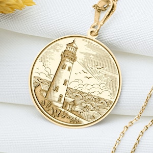 14k Solid Gold Lighthouse Charm Necklace, Lighthouse Silver Pendant, Rose Gold Lighthouse Necklace, Nautical Jewelry, Lighthouse Medallion