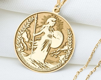 14k Solid Gold Athena Charm Necklace, Athena Silver Pendant, Rose Gold Athen Necklace, Ancient Greek Jewelry, Goddess Athena Necklace