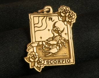 14k Solid Gold Scorpio Sign Charm Necklace, Scorpio Silver Pendant, Rose Gold Scorpio Dainty Necklace, Scorpio Zodiac Sign Locket, Medallion