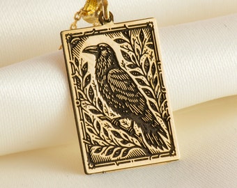 14k Solid Gold Raven Charm Necklace, Raven Silver Pendant, Rose Gold Raven Dainty Necklace, Handmade Raven Jewelry, Everyday Necklace