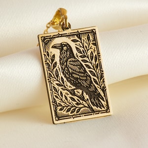 14k Solid Gold Raven Charm Necklace, Raven Silver Pendant, Rose Gold Raven Dainty Necklace, Handmade Raven Jewelry, Everyday Necklace