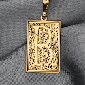 Colar com letra B ornamental – pingente inicial barroco, pingente de monograma gótico, símbolo da numerologia 2, joia com alfabeto vintage