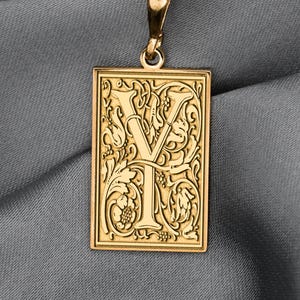 Colar com letra Y ornamental – pingente gótico com inicial bifurcada, símbolo da numerologia 7, joia com monograma botânico, pingente vintage