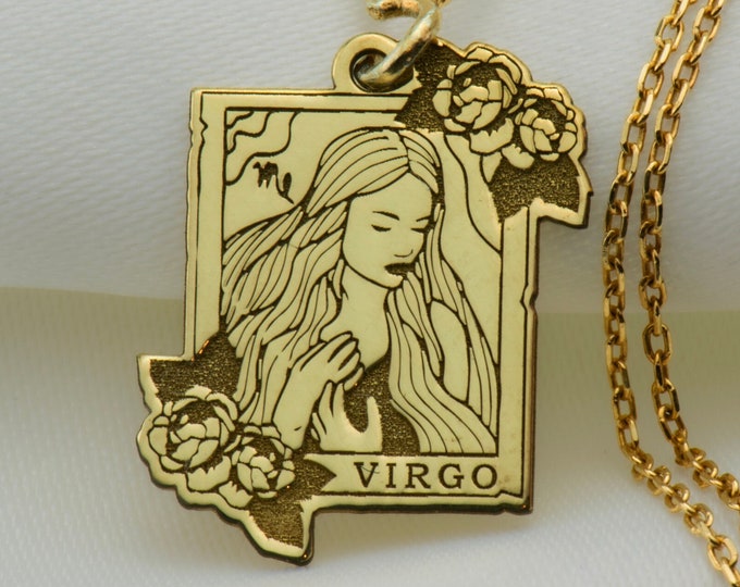 14k Solid Gold Virgo Sign Charm Necklace, Virgo Silver Pendant, Rose Gold Virgo Deinty Necklace, Personalized Virgo Zodiac Sign Necklace