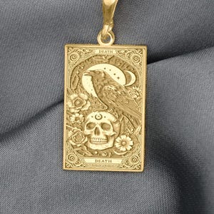 Death Tarot Necklace. Transformation Card Pendant with Crow, Gothic Tarot Jewelry