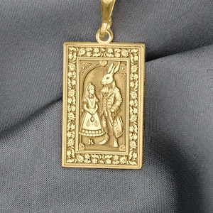 Alice and White Rabbit Necklace – Wonderland-Inspired Pendant, Whimsical Curiosity Charm, Fantasy Fairytale Jewelry, Time & Dream Symbol