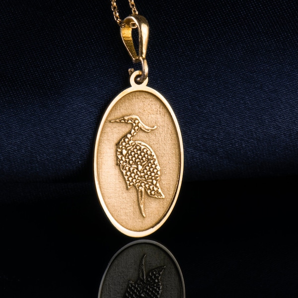 14k Solid Gold Vintage Heron Bird Charm Necklace, Heron Bird Silver Pendant, Rose Gold Heron Bird Necklace, Heron Bird Pendant, Bird Pendant