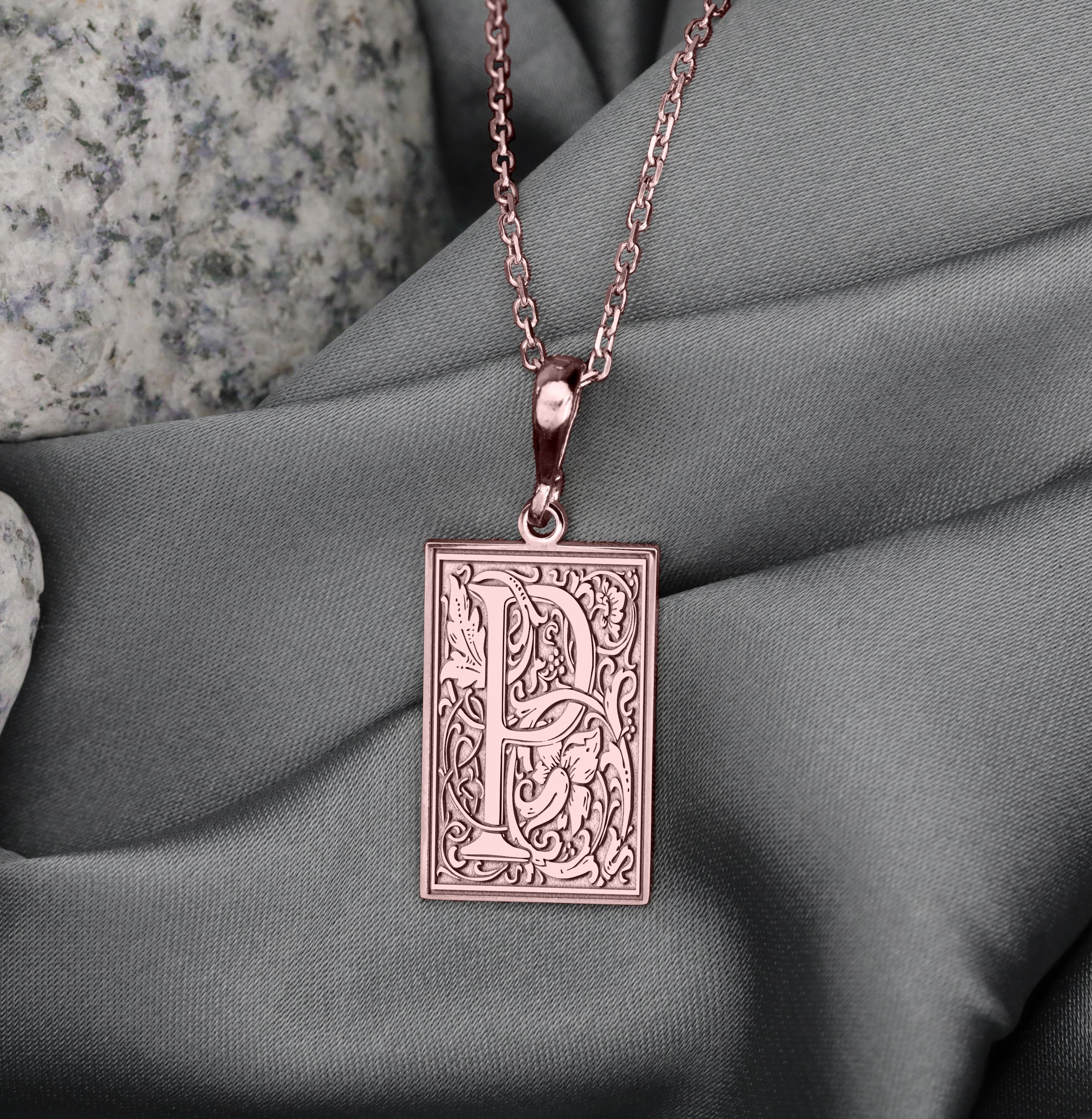 Gothic Letter P Necklace: Floral Monogram Initial Pendant - Etsy