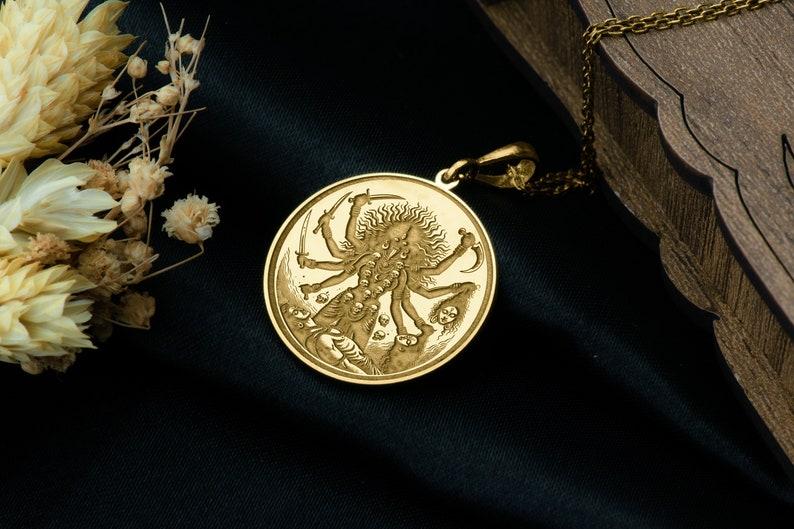 14k Solid Gold Kali Charm Necklace, Kali Silver Pendant, Rose Gold Kali Necklace, Shaktism Jewelry, Mahavidya Necklace, Hindu Tantric Gifts, Kali Pendant – Fierce Feminine Power Amulet | Hindu Goddess Charm Necklace | Destruction & Rebirth Jewelry | Symbol of Liberation