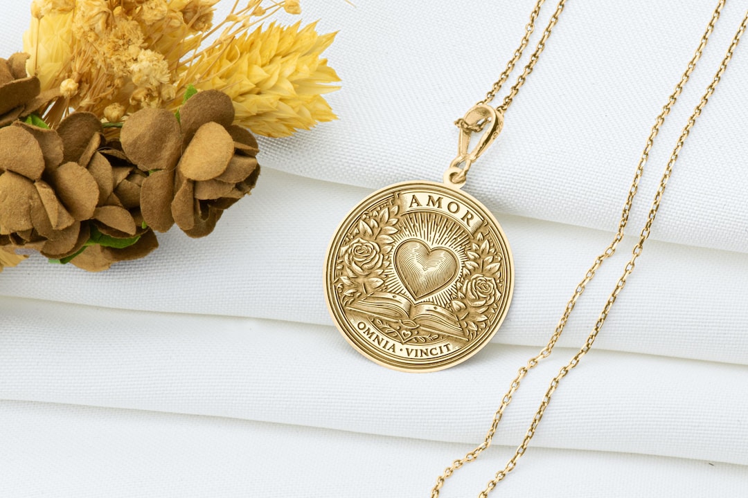 Omnia Vincit Amor Pendant: Lover Charm, Heart Amulet, Love