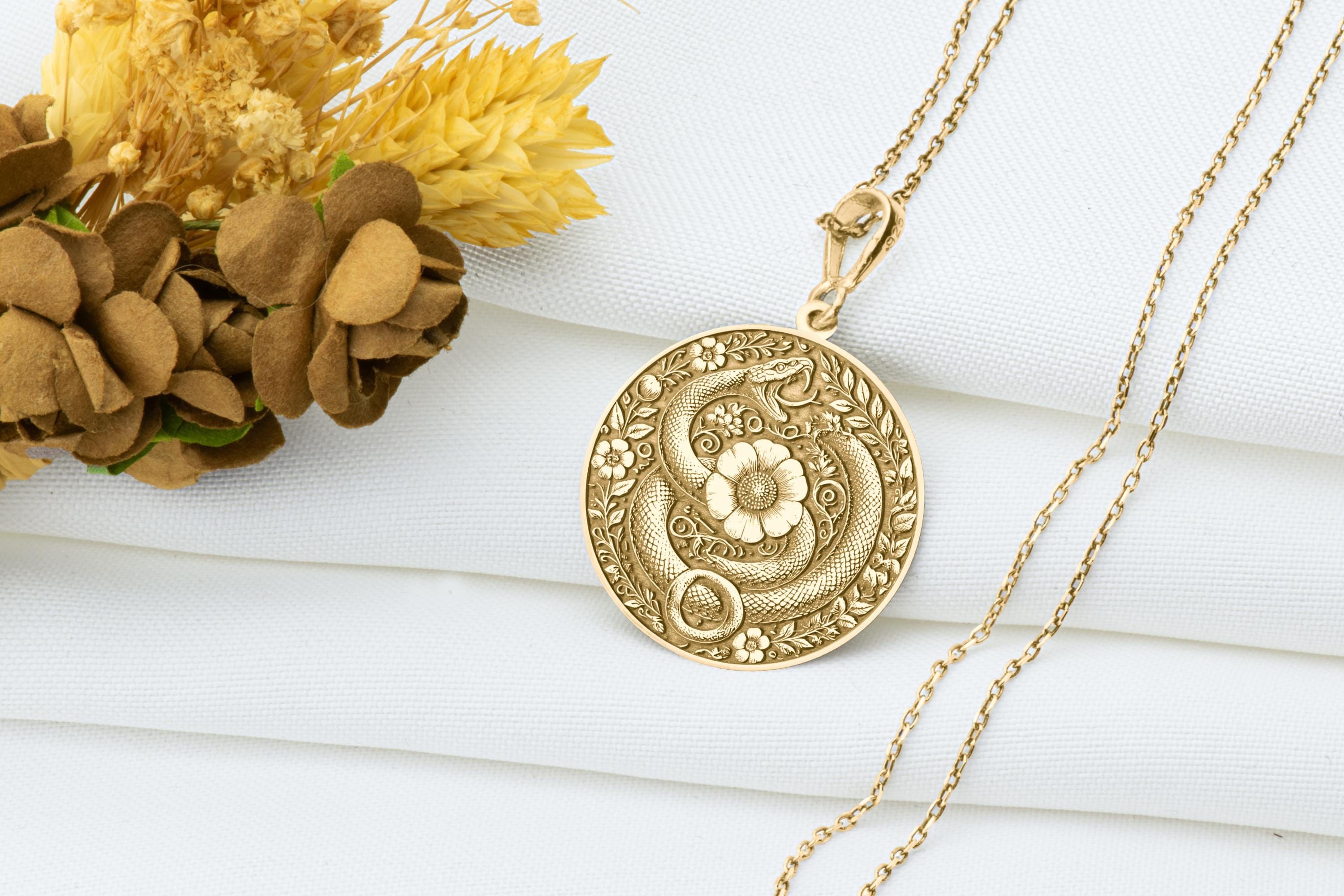 14k Solid Gold Ouroboros Charm Necklace, Snake Silver Pendant, Rose Gold Serpent Necklace, Alchemy Jewelry, Cycle of life, Death and rebirth