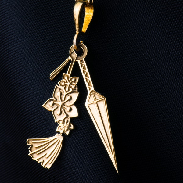 14k Solid Gold Sakura Charm Necklace, Kunai Silver Pendant, Rose Gold Kunai Necklace, Cherry Blossom Necklace, Kunai Pendant, Sakura Jewelry