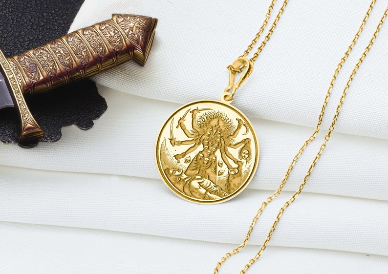14k Solid Gold Kali Charm Necklace, Kali Silver Pendant, Rose Gold Kali Necklace, Shaktism Jewelry, Mahavidya Necklace, Hindu Tantric Gifts, Kali Pendant – Fierce Feminine Power Amulet | Hindu Goddess Charm Necklace | Destruction & Rebirth Jewelry | Symbol of Liberation