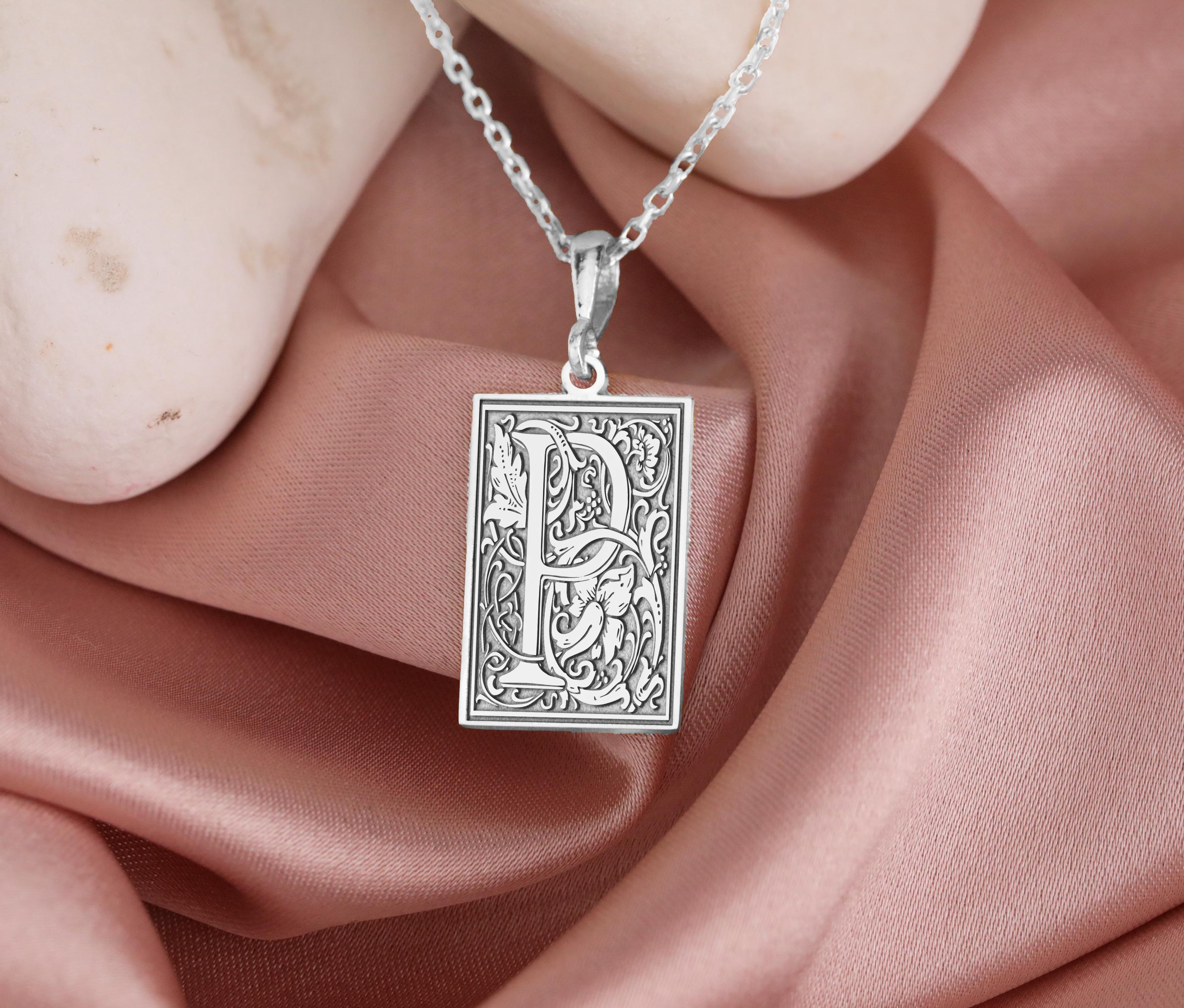 Gothic Letter P Necklace: Floral Monogram Initial Pendant - Etsy
