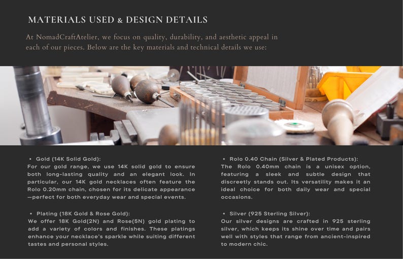 a page describing materials used and design details