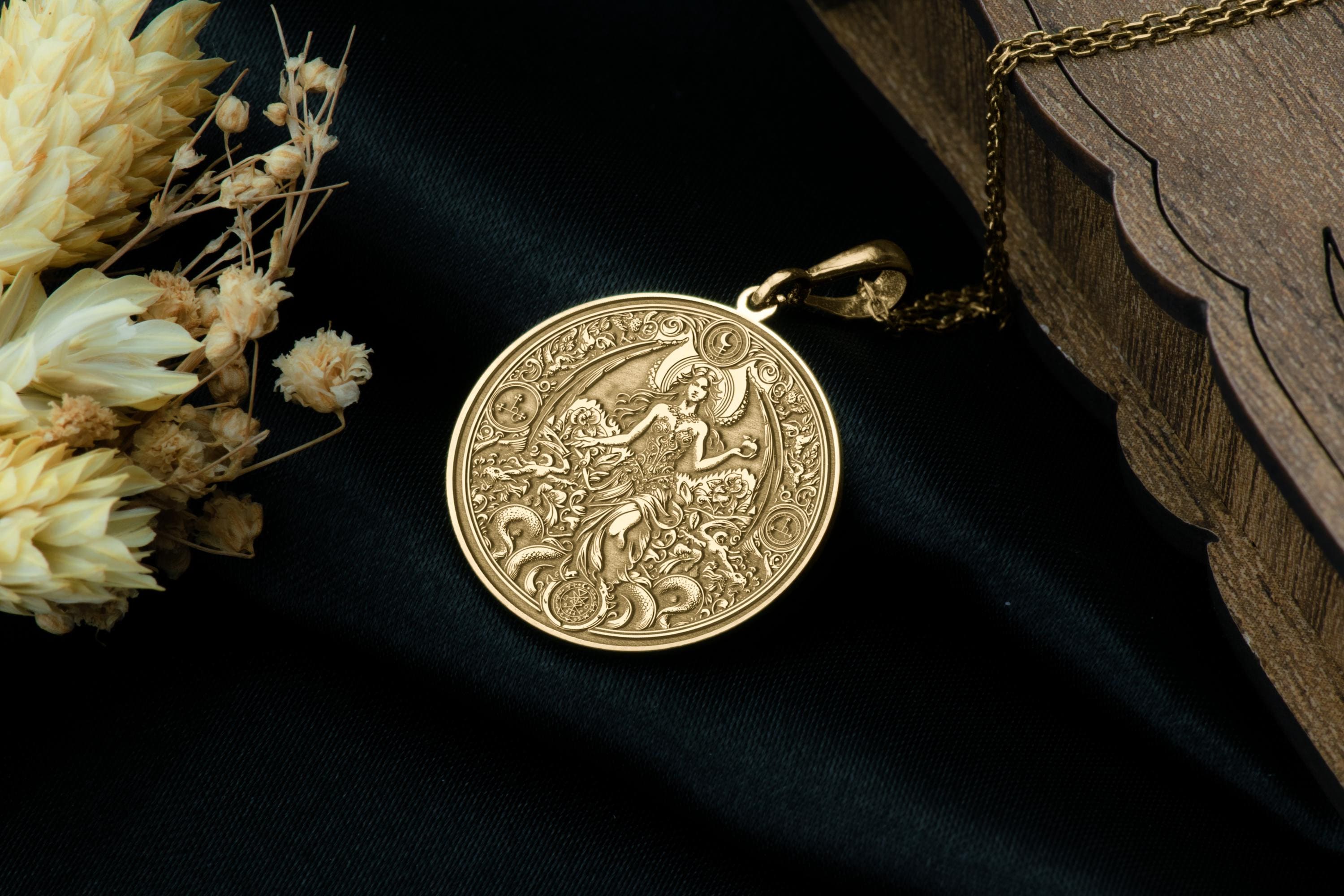 14k Solid Gold Lilith Goddess Necklace, Feminine Power Silver Pendant, Rose Gold Strong Woman Necklace, Mythology Jewelry, Empowering Gift