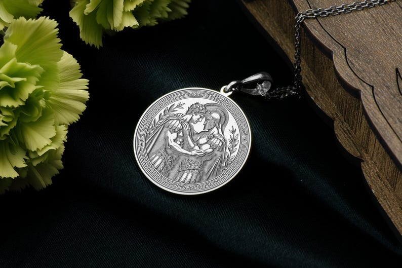 Achilles and Patroclus pendant necklace featuring classical mythological relief artwork