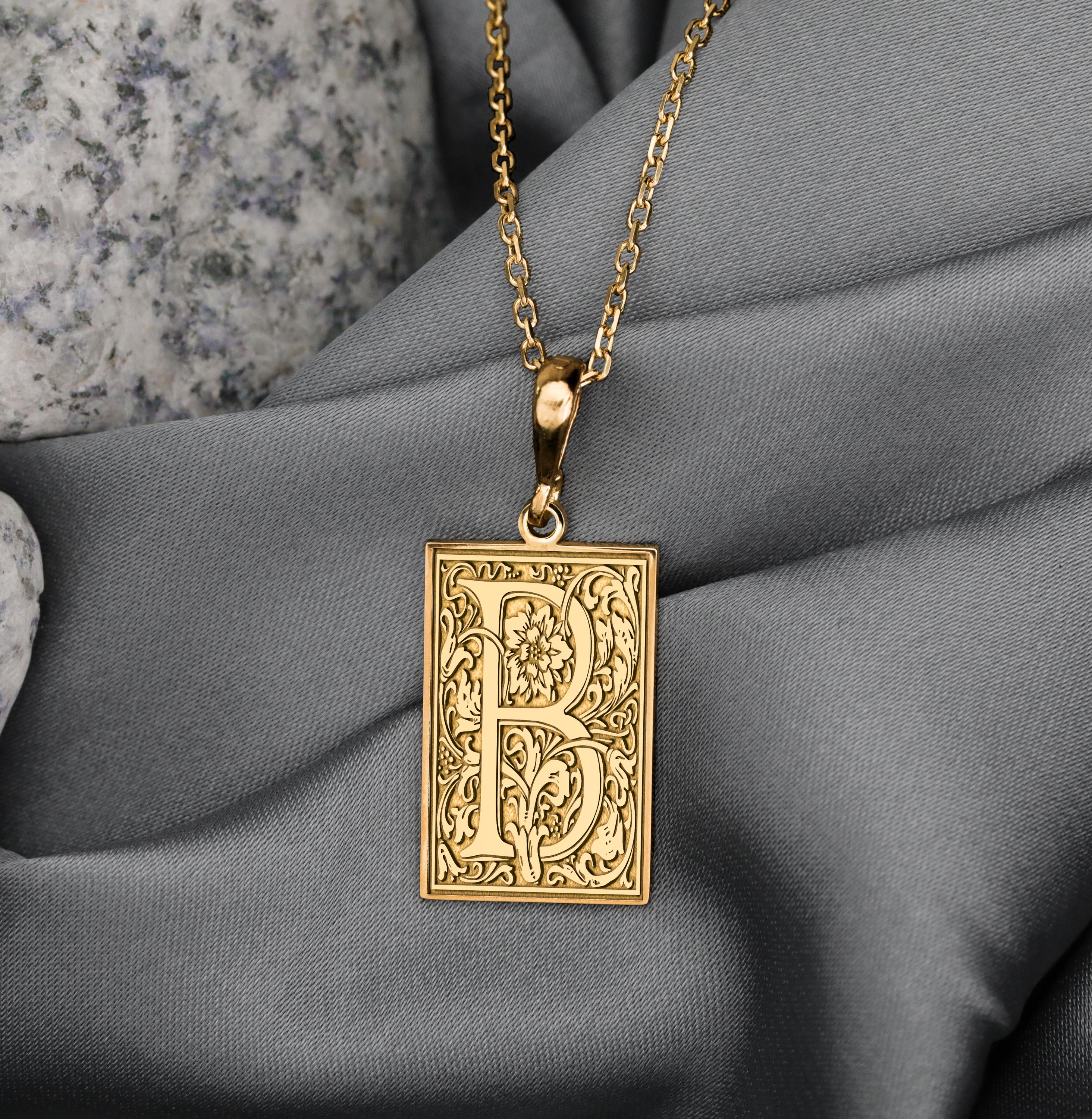 Ornamental Letter B Necklace – Baroque Initial Pendant, Gothic Monogram Charm, Numerology 2 Symbol, Vintage Alphabet Jewelry