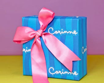 Personalisierte Geburtstag Geschenkverpackung | Geschenkpapier mit wellenförmigen Linien