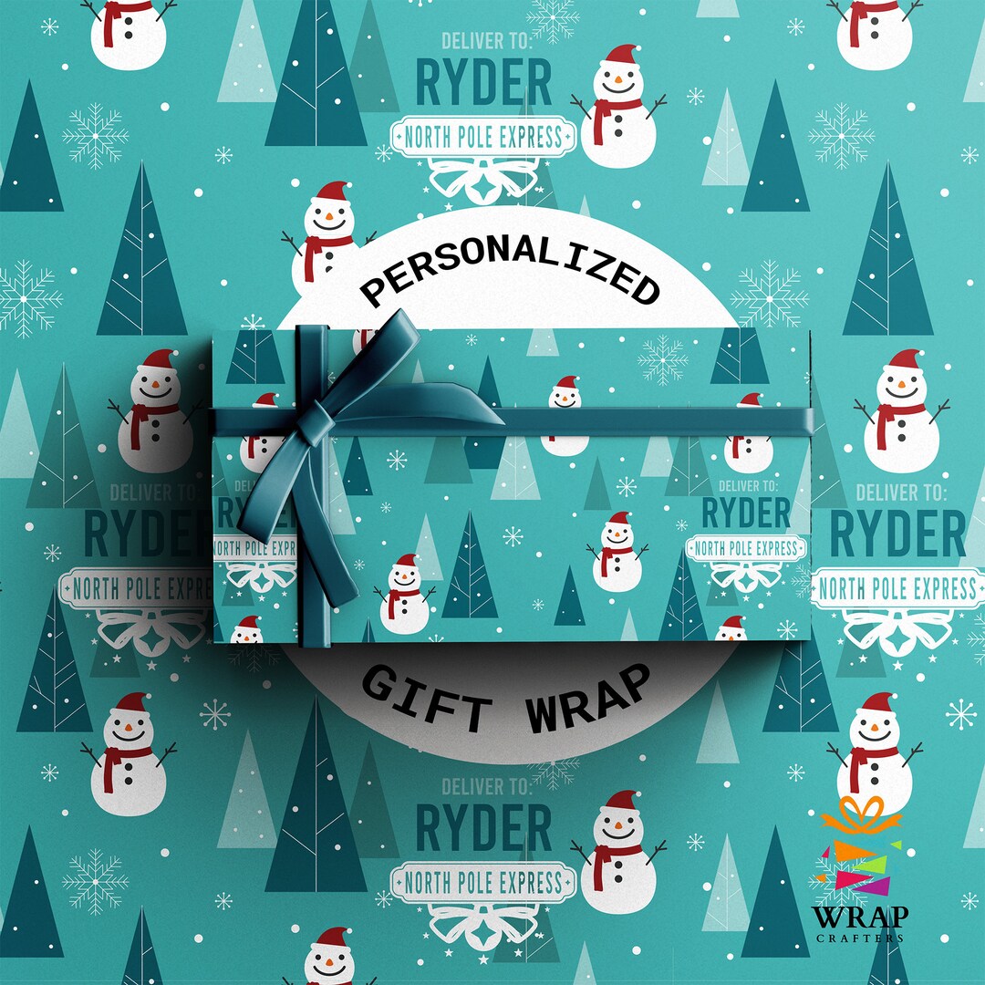 Personalized Snowman Wrapping Paper Gifts for Kids Blue Holiday