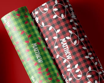 Custom Plaid Wrapping Paper with Name | Personalized Christmas Gift Wrap for Family