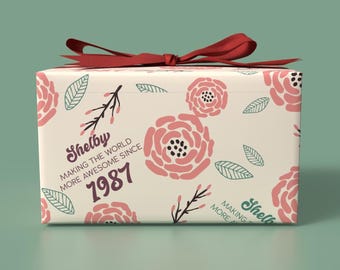 Meilenstein-Geburtstags-Geschenk-Verpackung | Personalisiertes Geschenkpapier mit individuellem Namen und Geburtsjahr