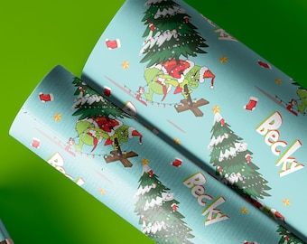 Personalized Grinch Christmas Wrapping Paper | Funny Aqua Gift Wrap