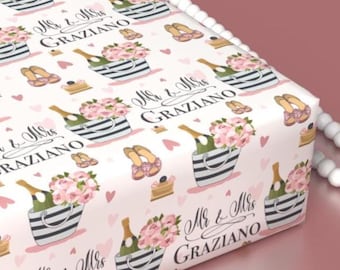 Elegantes Geschenkpapier für die Brautparty mit individuellem Namen | Personalisierte Hochzeitsgeschenkpapier für Paare