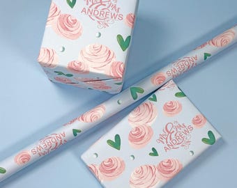 Forever in Bloom Personalized Wrapping Paper | Vintage Roses Wedding Gift Wrap for Couples