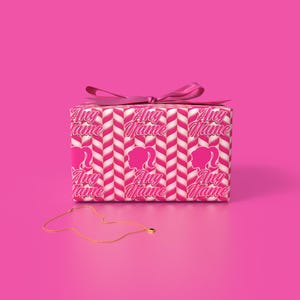 Custom Name Barbie Wrapping Paper | Personalized Pink Chevron Birthday Gift Wrap for Girls