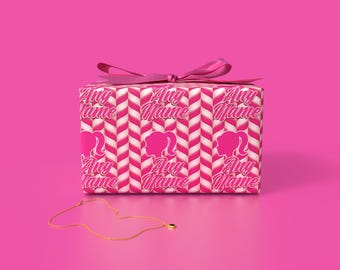 Personalisiertes Geschenkpapier mit Name Barbie | Personalisierte Rosa Chevron Geburtstagsgeschenkverpackung für Mädchen