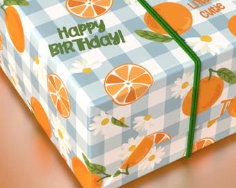 Benutzerdefiniertes Geschenkpapier für jeden Anlass | Orange Frucht personalisierte Sommer Geschenkverpackung