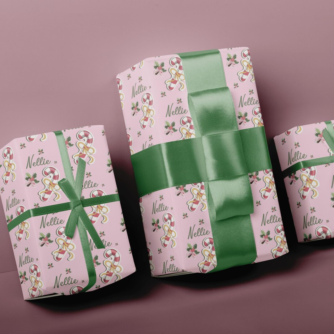 Personalized Candy Cane Gift Wrap: Pink Christmas Wrapping Paper - Etsy