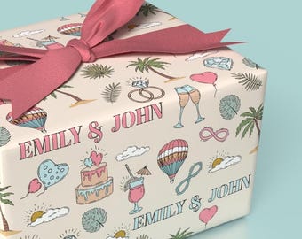 Geschenkverpackungen für Hochzeiten | Einzigartiges Geschenkpapier für die Verlobungsfeier mit individuellen Namen