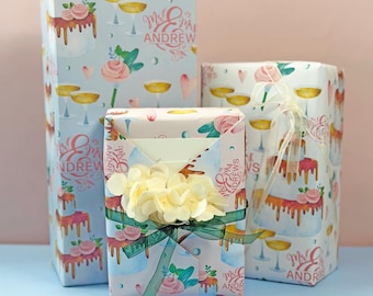 Personalized Wedding Cake Wrapping Paper | Watercolor Mr. & Mrs. Gift Wrap with Custom Name