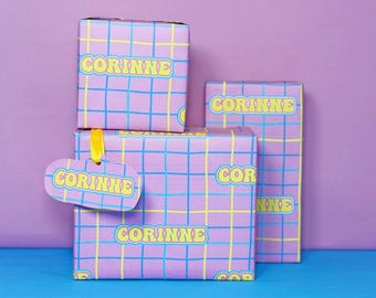 Personalisierte Geburtstag Geschenkverpackung | Pinkes Neon kariertes Geschenkpapier