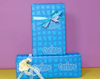 Personalisierte Geburtstag Geschenkverpackung | Blau Taffy Wavy Grid Geschenkpapier für Jugendliche