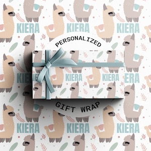 Personalized Alpaca Wrapping Paper | Cute Gift Wrap for Kids | Custom Name on Gifts | Llama Party Decorations | Alpaca Birthday Party Theme
