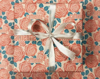 Personalisierte Retro Rose Geschenkverpackung | Personalisiertes Geschenkpapier für Mama